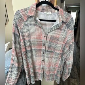 Women's Flannel Shirt - Gray and Pink